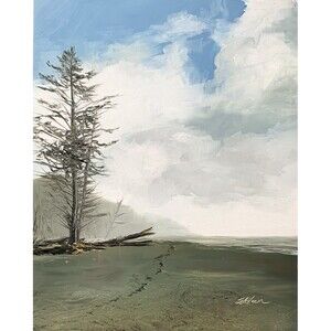 Original Oil Painting Olympic National Park Coast Washington Clouds 8x10 Signed